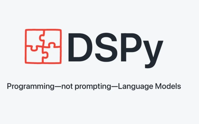 DSPy framework logo with tagline Programming not prompting Language Models for building and optimizing LLM pipelines