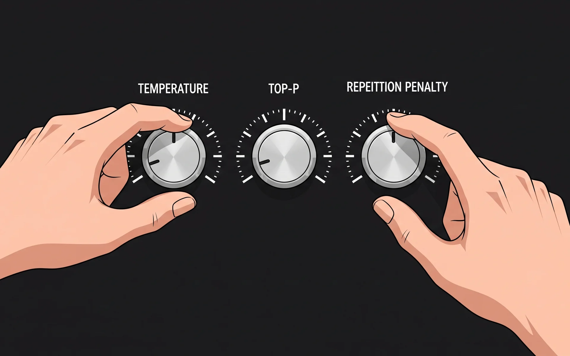 LLM parameter controls diagram showing temperature, top-p, top-k settings for AI model configuration and fine-tuning